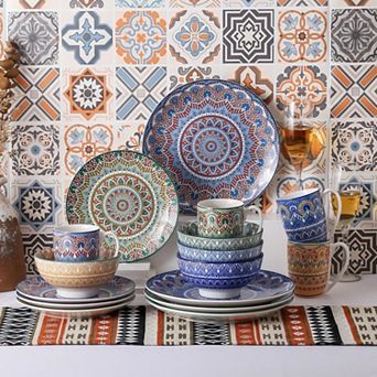 Colorful Plates and Bowls Set, Dinnerware Sets 16 Pcs, Dish Set Service for 4