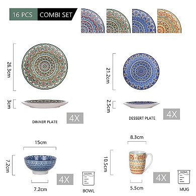Colorful Plates and Bowls Set, Dinnerware Sets 16 Pcs, Dish Set Service for 4