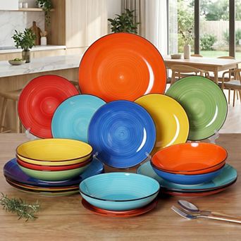 Chip Resistant Stoneware Dinnerware Sets, 16 pc Dish Set, Microwave Safe Dishes