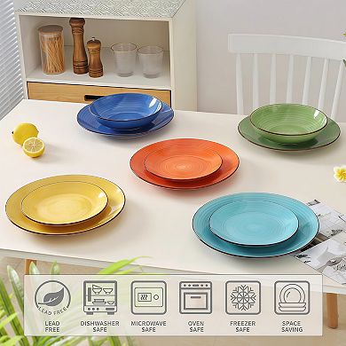 Chip Resistant Stoneware Dinnerware Sets, 16 Piece Dish Set, Microwave Safe Dishes