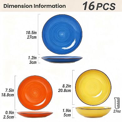 Chip Resistant Stoneware Dinnerware Sets, 16 Piece Dish Set, Microwave Safe Dishes