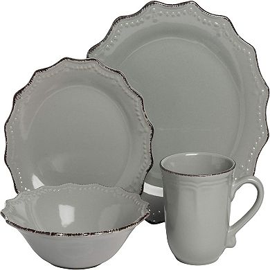 Stoneware Dinnerware Set, Vintage Scalloped Embossed Ceramic Dish Set for Family Dining