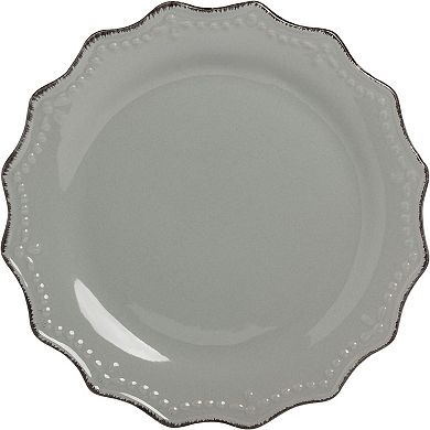 Stoneware Dinnerware Set, Vintage Scalloped Embossed Ceramic Dish Set for Family Dining