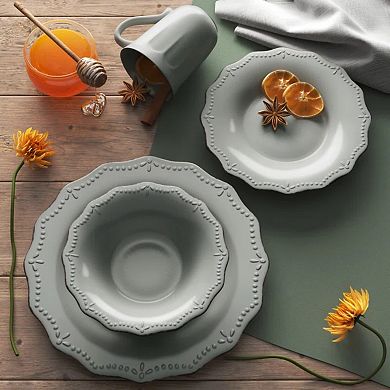 Stoneware Dinnerware Set, Vintage Scalloped Embossed Ceramic Dish Set for Family Dining