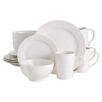 16 pc Dish Set, Porcelain Dinnerware Set Service for 4, Dishwasher & Microwave Safe Bowls