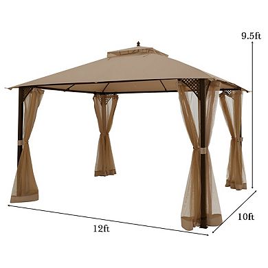 Patio Gazebo 12 x 10 Ft With Double Roof and Netting