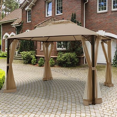 Patio Gazebo 12 x 10 Ft With Double Roof and Netting
