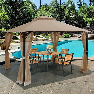 Patio Gazebo 12 x 10 Ft With Double Roof and Netting