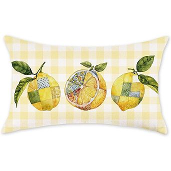 Summer Throw Pillow Cover 12x20 Lemon Buffalo Plaid Farmhouse Decor