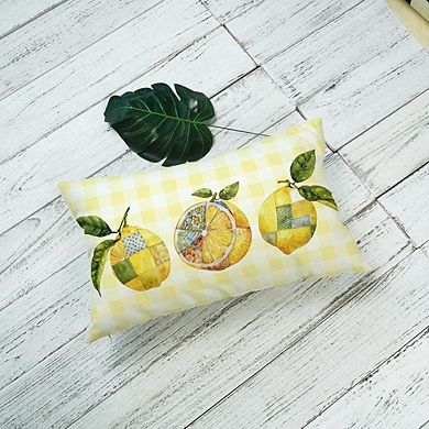 Summer Throw Pillow Cover 12x20 Lemon Buffalo Plaid Farmhouse Decor