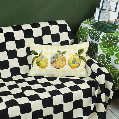 Summer Throw Pillow Cover 12x20 Lemon Buffalo Plaid Farmhouse Decor