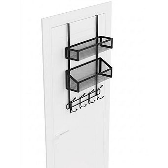 Over The Door Hooks Organizer with 12 Hooks and 2 Mesh Baskets Hanging Storage Rack