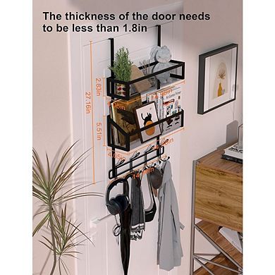 Over The Door Hooks Organizer with 12 Hooks and 2 Mesh Baskets Hanging Storage Rack