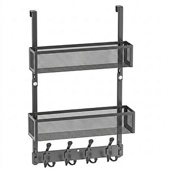 Over The Door Hooks Organizer with 2 Baskets Adjustable Hanging Storage Rack
