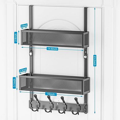 Over The Door Hooks Organizer with 2 Baskets Adjustable Hanging Storage Rack