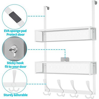Over The Door Hooks Organizer with 12 Hooks and 2 Mesh Baskets Hanging Storage Rack