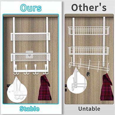 Over The Door Hooks Organizer with 12 Hooks and 2 Mesh Baskets Hanging Storage Rack