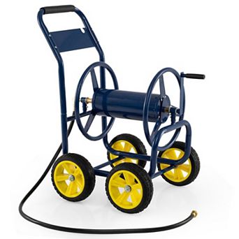 Heavy-Duty Metal Garden Hose Reel Cart with 4 Wheels