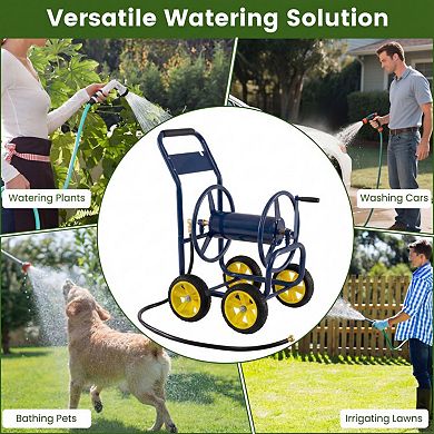 Heavy-Duty Metal Garden Hose Reel Cart with 4 Wheels