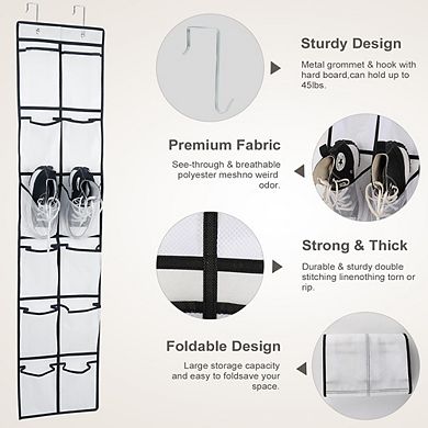 Over The Door Hanging Shoe Organizer with 12 Large Pockets Storage Rack