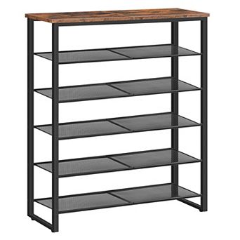 6 tier Shoe Rack Holds 18 to 24 Pairs Metal and Wood Organizer 29.5 x 11.2 x 36.2 Inch