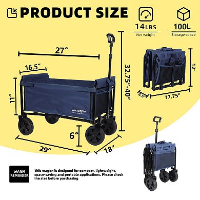 WOW PIONEER Convertible Folding 4-Wheel Trolley with Bench Seat and Pet Tether