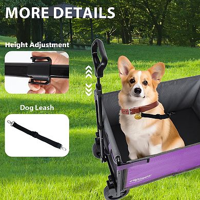 WOW PIONEER Convertible Folding 4-Wheel Trolley with Bench Seat and Pet Tether