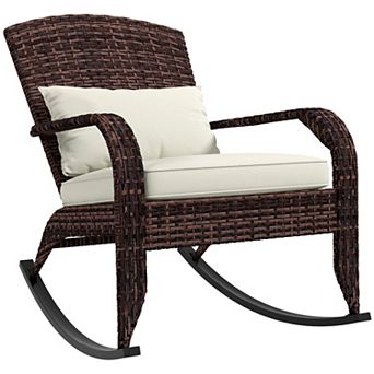 WOW PIONEER Outdoor Wicker Adirondack Rocking Chair with Cushion High Back Relaxation