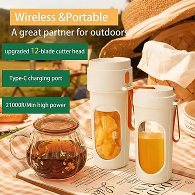 Portable Personal Blender, 12-Blade Mini Juicer, USB Rechargeable, Smoothie & Shake Maker