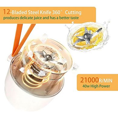 Portable Personal Blender, 12-Blade Mini Juicer, USB Rechargeable, Smoothie & Shake Maker
