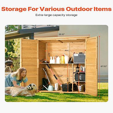 YIORTWO Outdoor Wooden Storage Shed Waterproof Garden Tool Organizer Cabinet