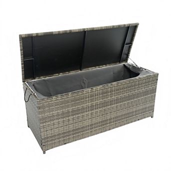 113 Gallon Wicker Outdoor Storage Box with Lid for Cushions