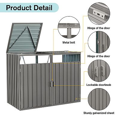 Galvanized Steel Garbage Bin Shed, Outdoor Trash Can Storage