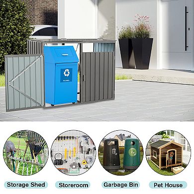 Galvanized Steel Garbage Bin Shed, Outdoor Trash Can Storage