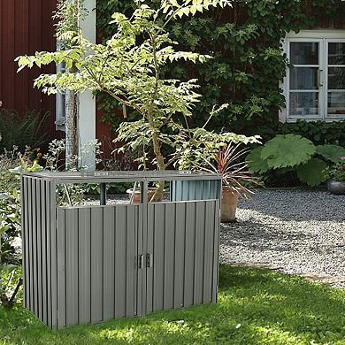 Galvanized Steel Garbage Bin Shed, Outdoor Trash Can Storage