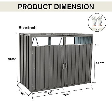Galvanized Steel Garbage Bin Shed, Outdoor Trash Can Storage
