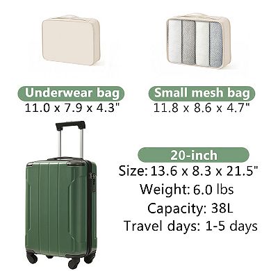 20-Inch ABS Hardshell Carry-On Luggage with Spinner Wheels, TSA Lock (Includes 2 Packing Cubes)