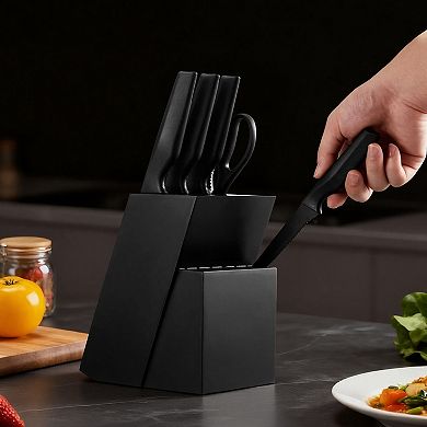 15 Piece German High Carbon Stainless Steel Knife Set,with Block and Sharpener