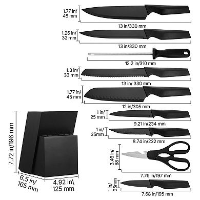 15 Piece German High Carbon Stainless Steel Knife Set,with Block and Sharpener