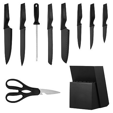 15 Piece German High Carbon Stainless Steel Knife Set,with Block and Sharpener