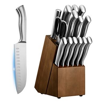 15 pc High Carbon Stainless Steel Sharp Knife Set, with Block and Sharpener