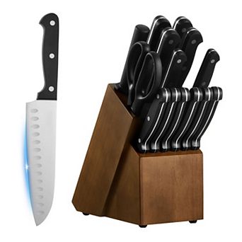 15 pc High Carbon Stainless Steel Sharp Knife Set, with Block and Sharpener
