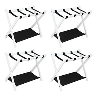 Set of 4 Folding Luggage Racks with Storage Shelf and Straps, for Bedroom and Hotel Use