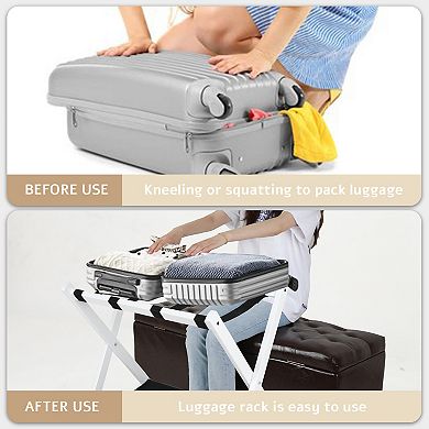 Set of 4 Folding Luggage Racks with Storage Shelf and Straps, for Bedroom and Hotel Use