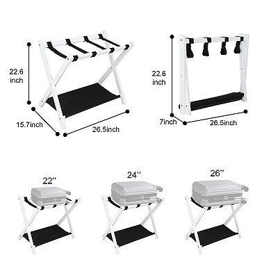 Set of 2 Folding Luggage Racks with Storage Shelf and Straps, for Bedroom and Hotel Use