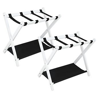 Set of 2 Folding Luggage Racks with Storage Shelf and Straps, for Bedroom and Hotel Use