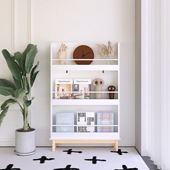 White Wall-Mounted Kids Bookshelf with 3 Display Shelves, Nursery & Playroom Organizer
