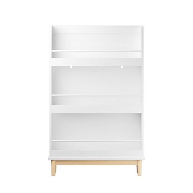 White Wall-Mounted Kids Bookshelf with 3 Display Shelves, Nursery & Playroom Organizer