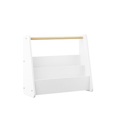 White 2-Tier Toddler Bookshelf with Handle, Portable Book Organizer for Playroom