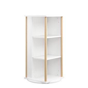 White & Natural 360° Rotating Kids Bookshelf with Chalkboard, 3 tier Toy Organizer